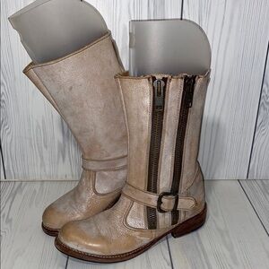 Bed Stu Beige Leather Mid-Calf Combat Boots